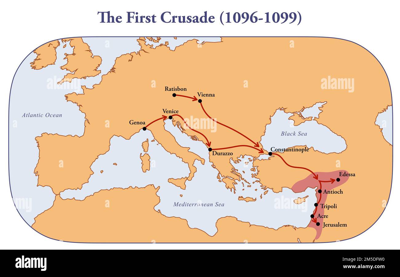Map of the first crusade route Stock Photo