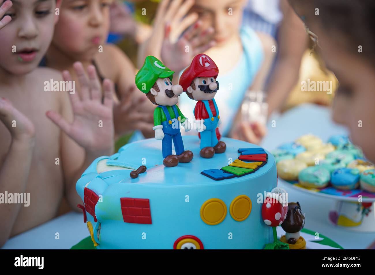 super Mario Bros Birthday party cake. Mario’s Birthday party, pool