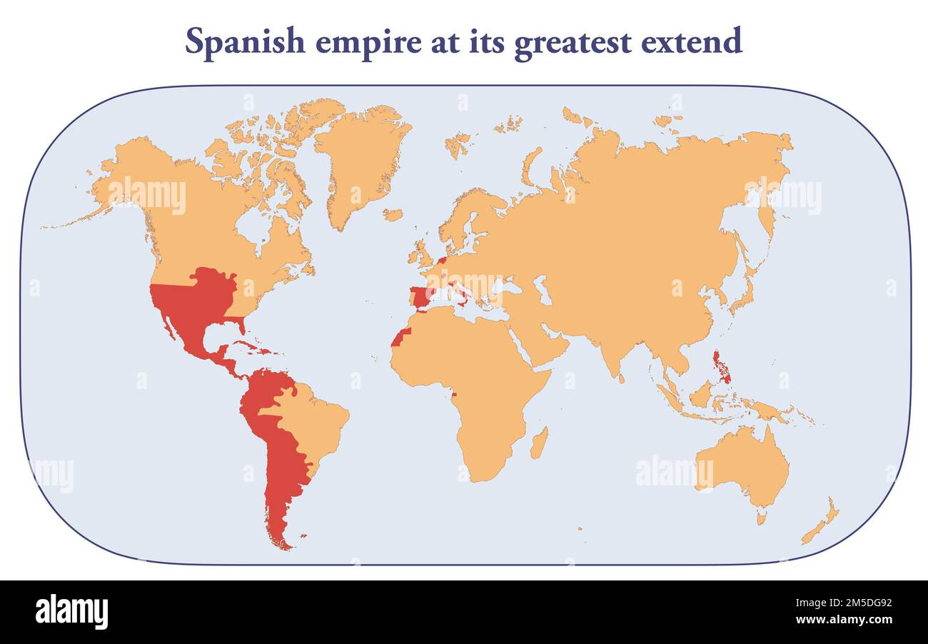 Map of the Spanish empire at its greatest extend in 1790 Stock