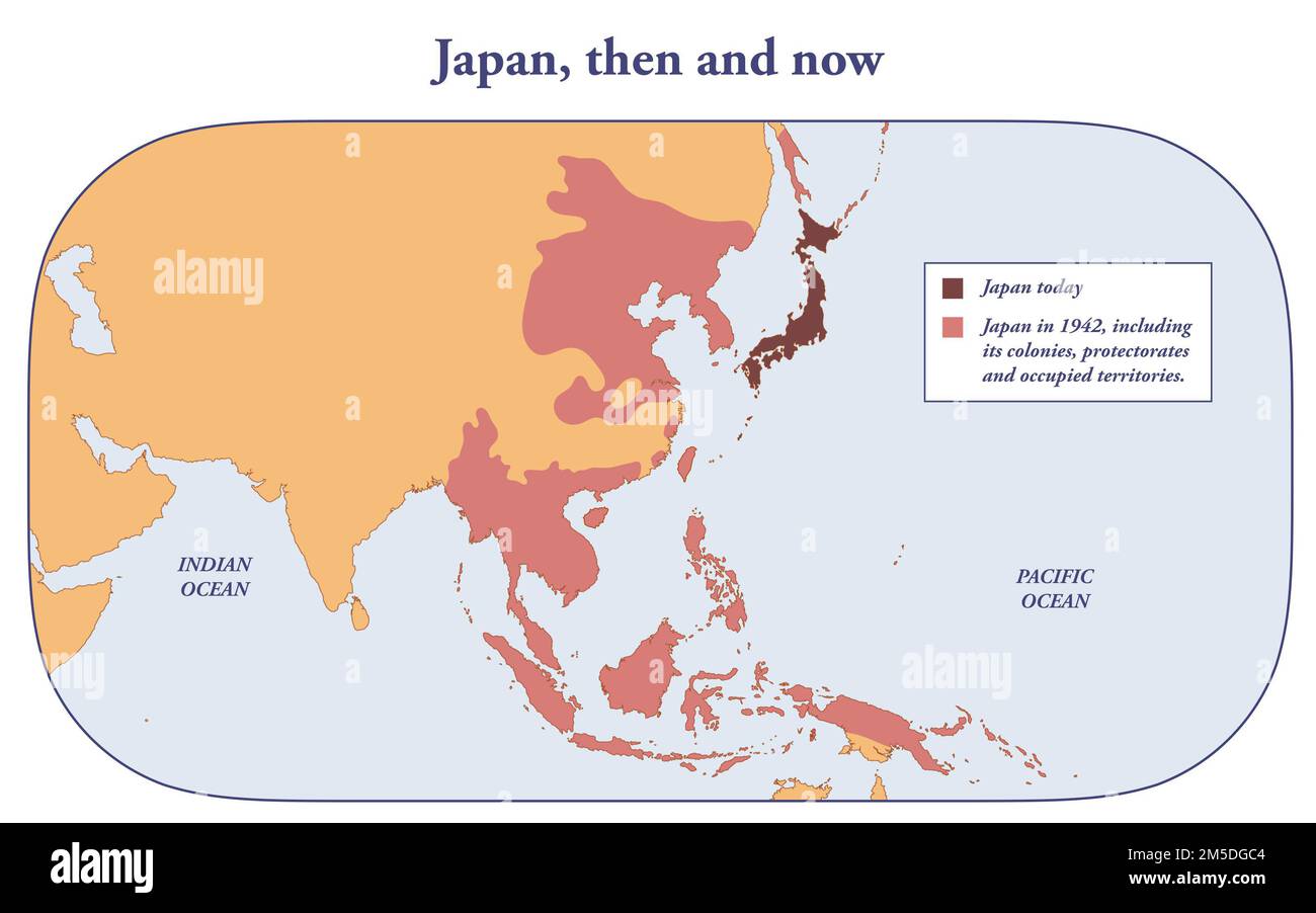 Japan today and at its greatest extend in 1942 Stock Photo