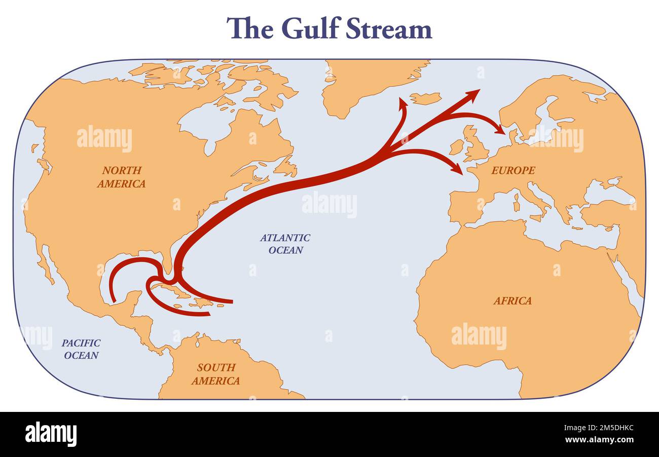 Map of the Gulf stream from the Caribbean to Northern America and Europe Stock Photo