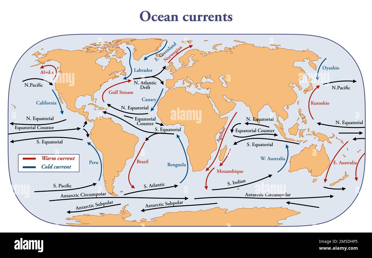 Map of the ocean currents around the earth Stock Photo