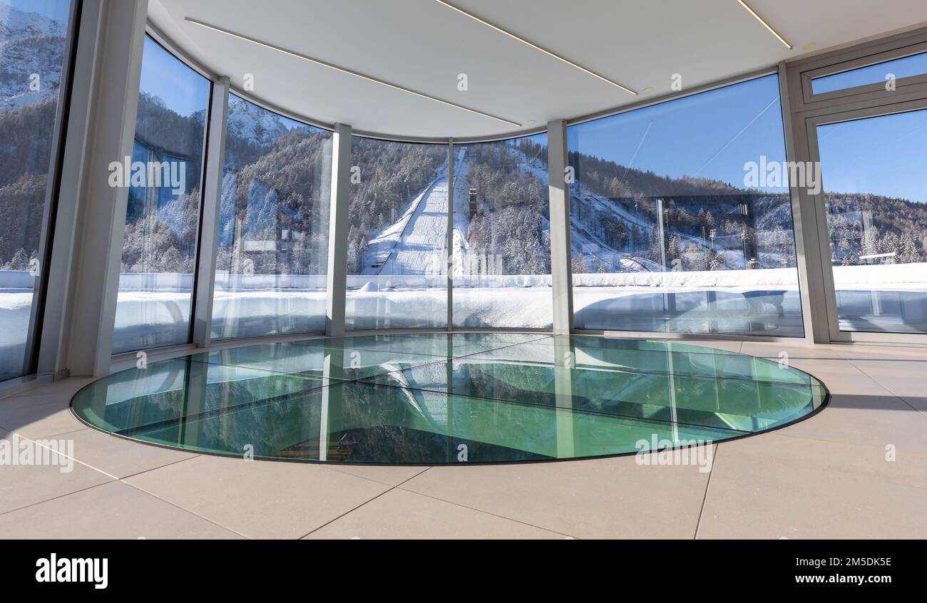 Slovenia, Ratece - 12 December 2022: Ski Jump in Planica near Kranjska Gora Slovenia covered in snow at winter time. Stock Photo