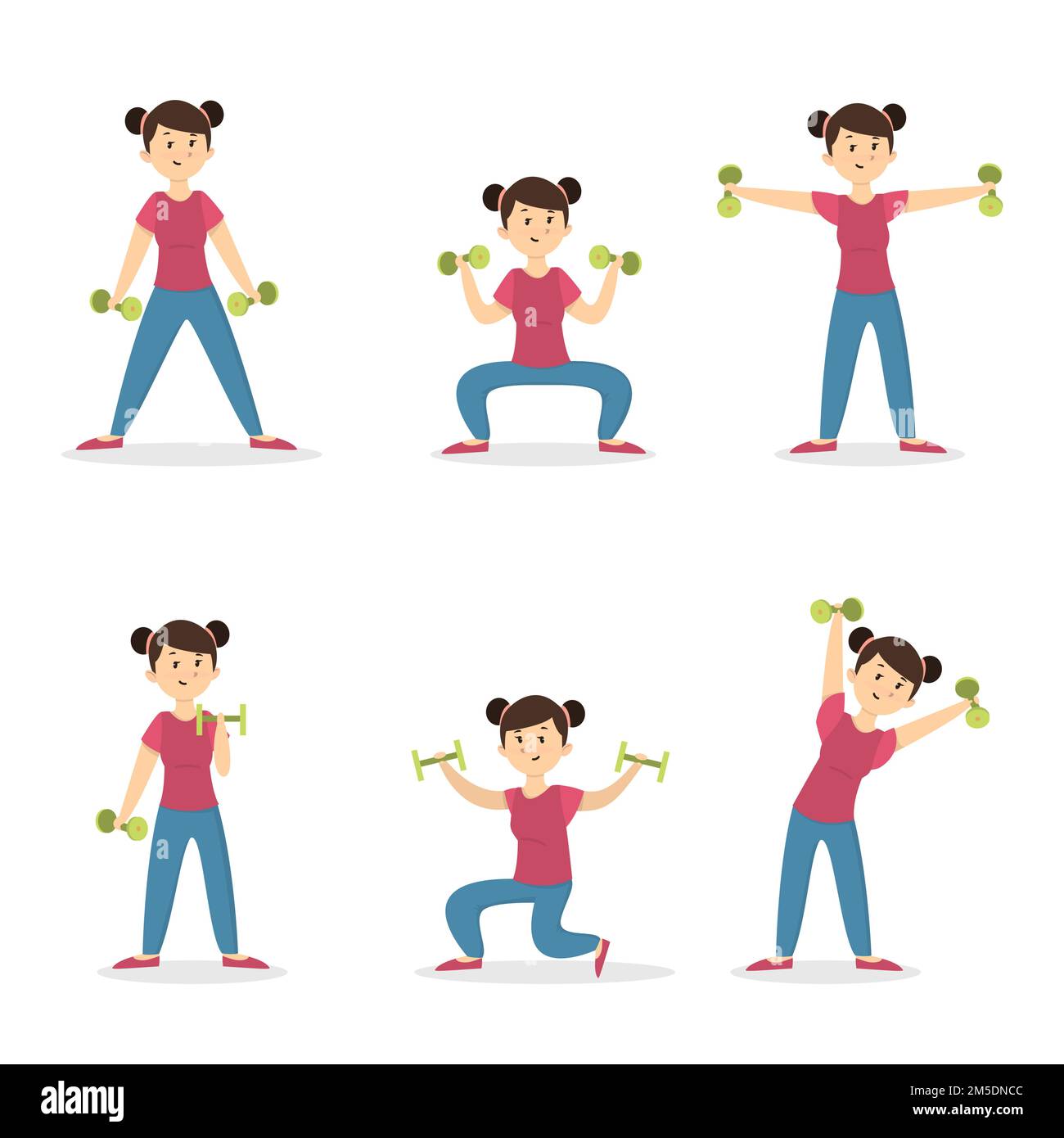 Workout girl set. Woman doing fitness and yoga exercises. Lunges