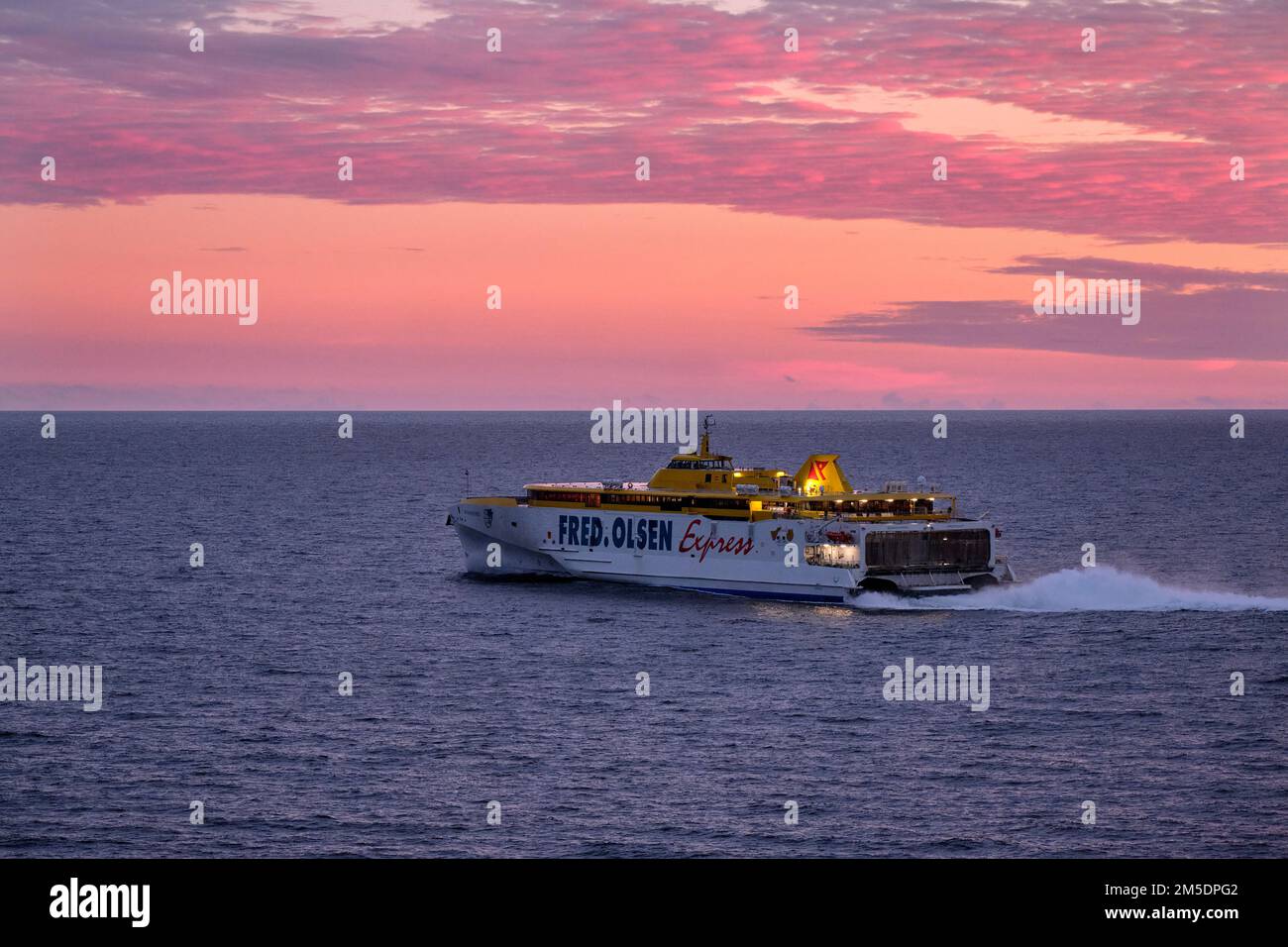 Fred Olsen catamaran at sea. Canary Islands, Spain. Stock Photo