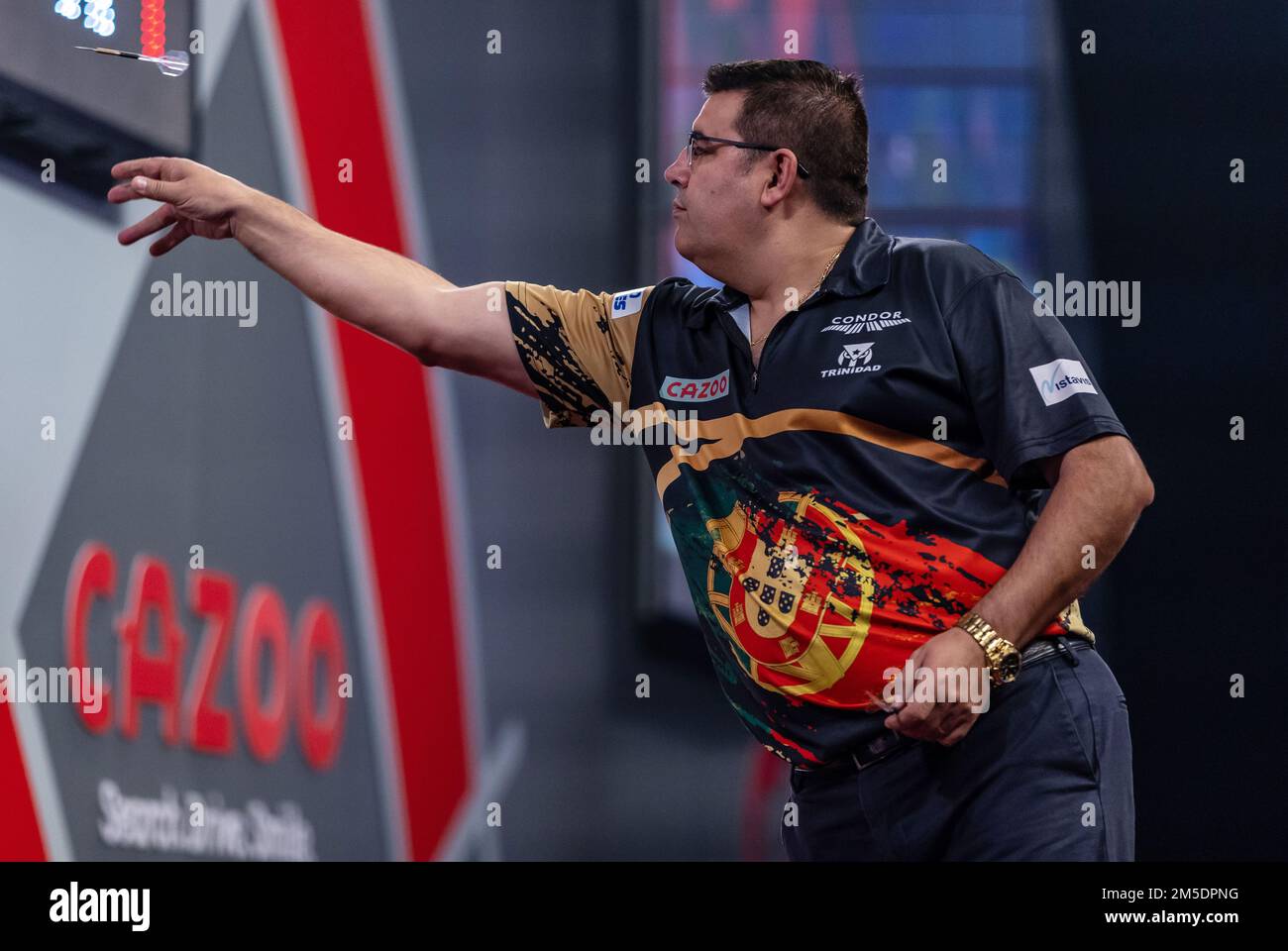 Jose de Sousa in action during day eleven of the Cazoo World Darts Championship at Alexandra