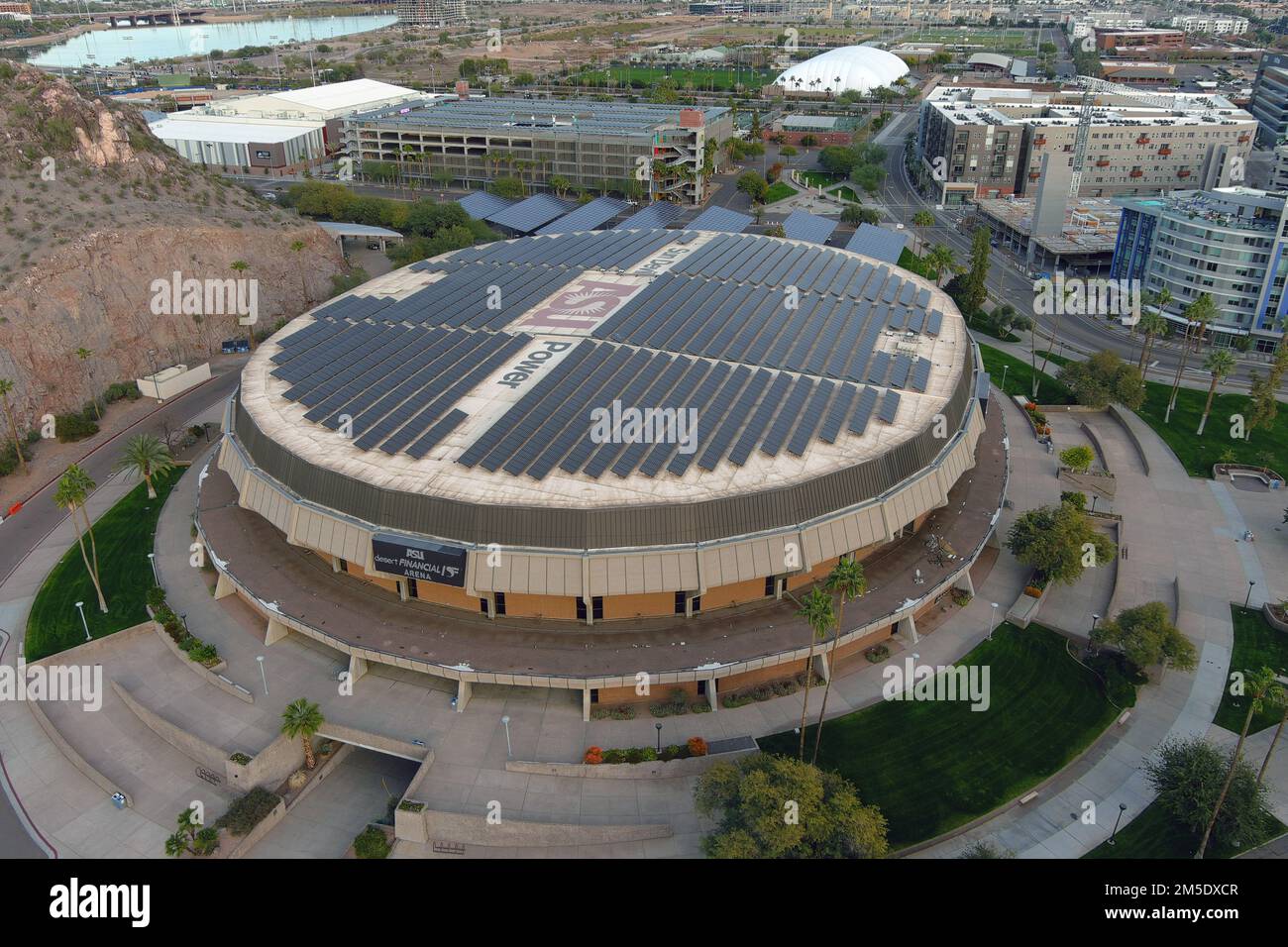A general overall aerial view of Desert Financial Arena, Monday, Dec
