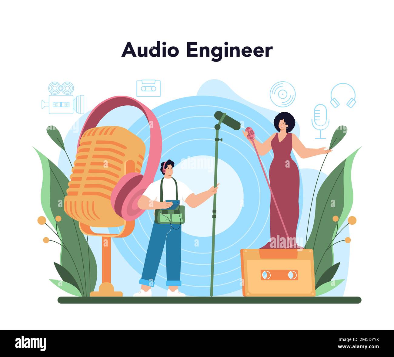 Audio engineer concept. Music production industry, sound recording with ...