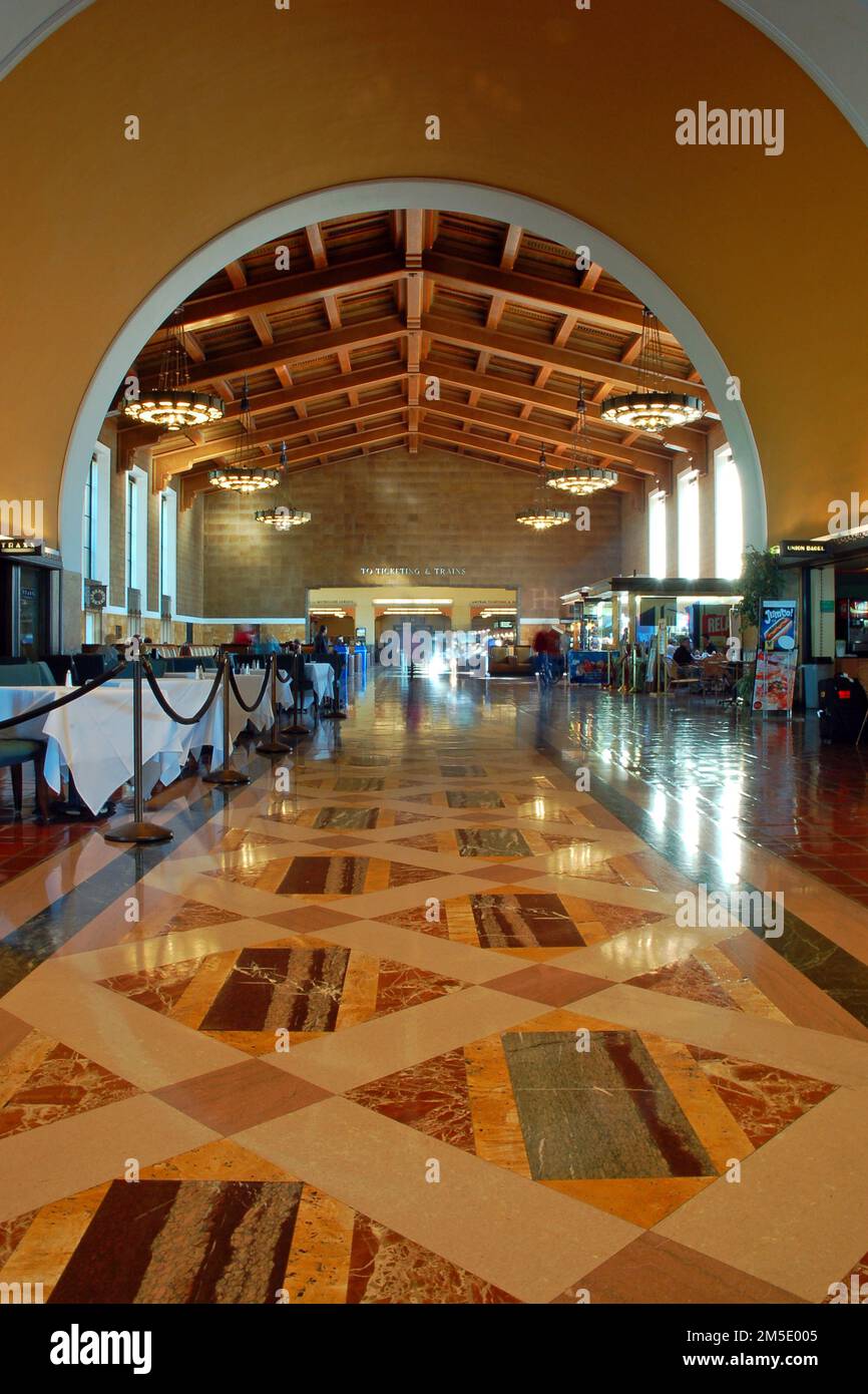 Union Station, in Los Angeles, is a train station and transportation hub  built in an Art Deco style Stock Photo