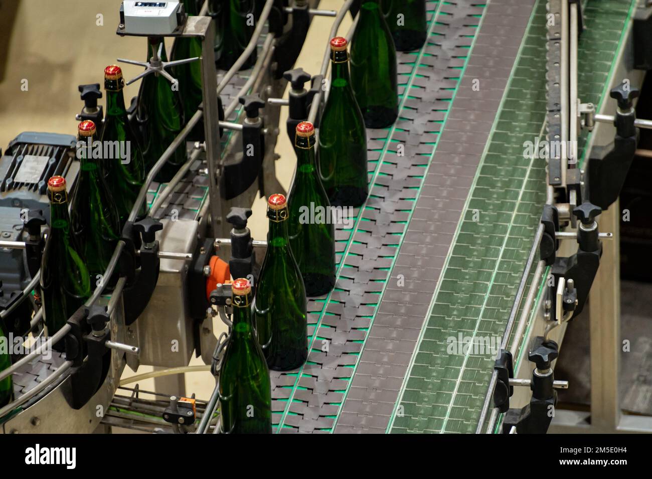 Production of cremant sparkling wine in Burgundy, France. Automatically