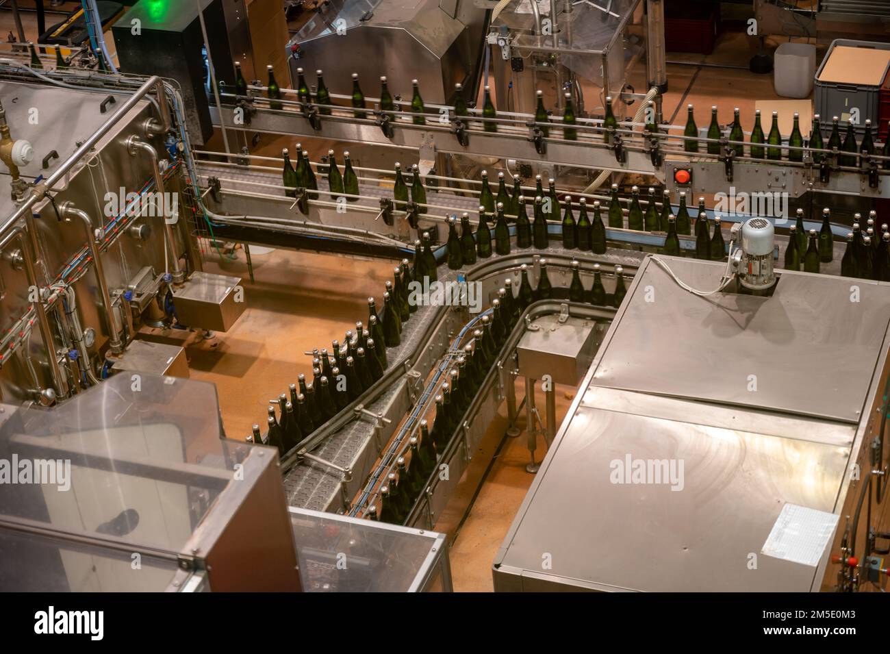 Production of cremant sparkling wine in Burgundy, France. Automatically
