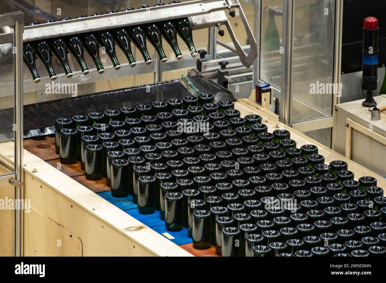 Production of cremant sparkling wine in Burgundy, France. Automatically