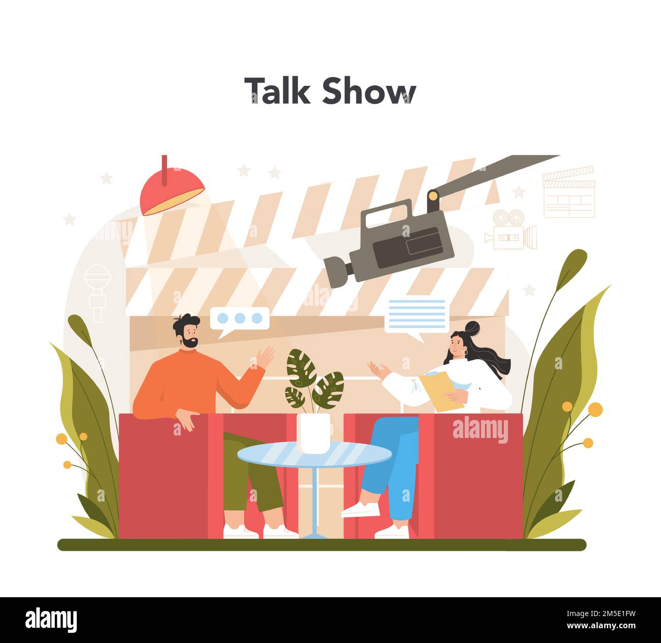TV presenter concept. Television host in a studio doing a talk show 
