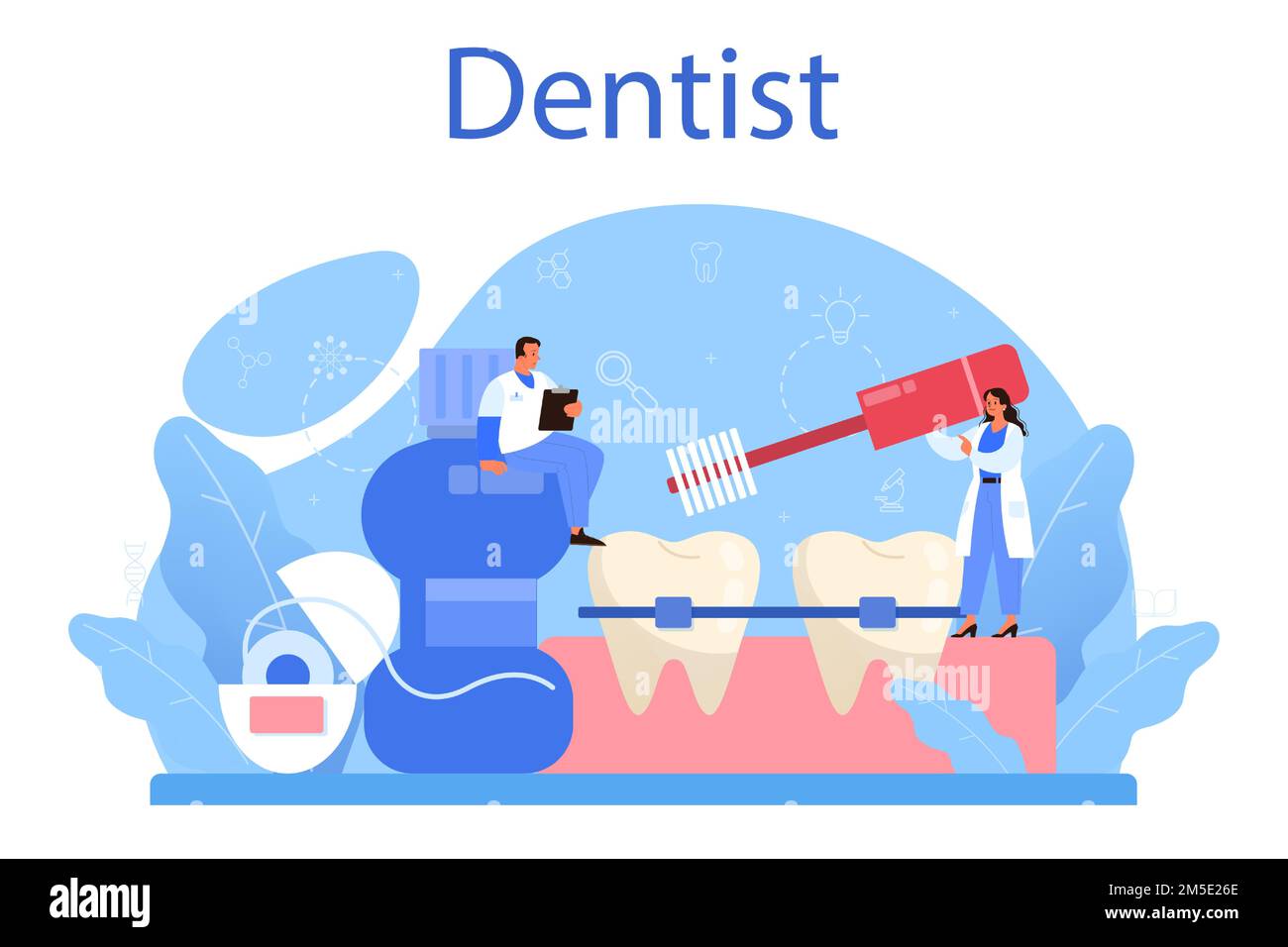Dentist concept. Dental doctor in uniform treating human teeth using medical equipment. Idea of
