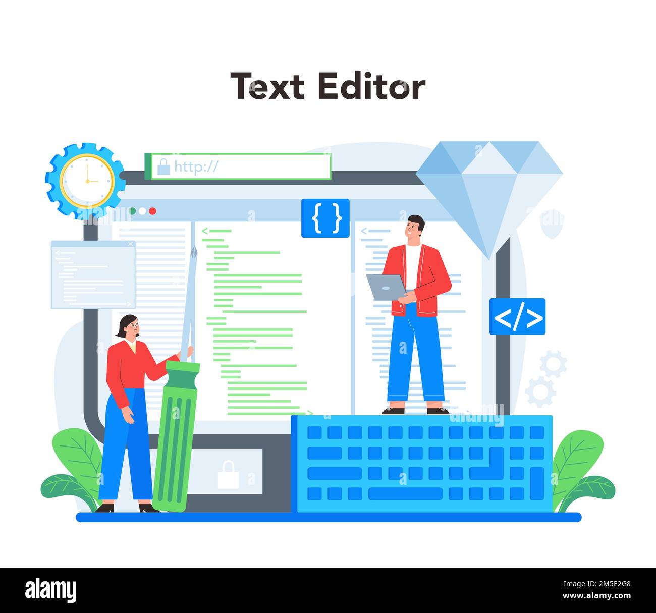 Mobile app development online service or platform. Modern technology and smartphone interface design. Online text editor. Vector flat illustration Stock Vector