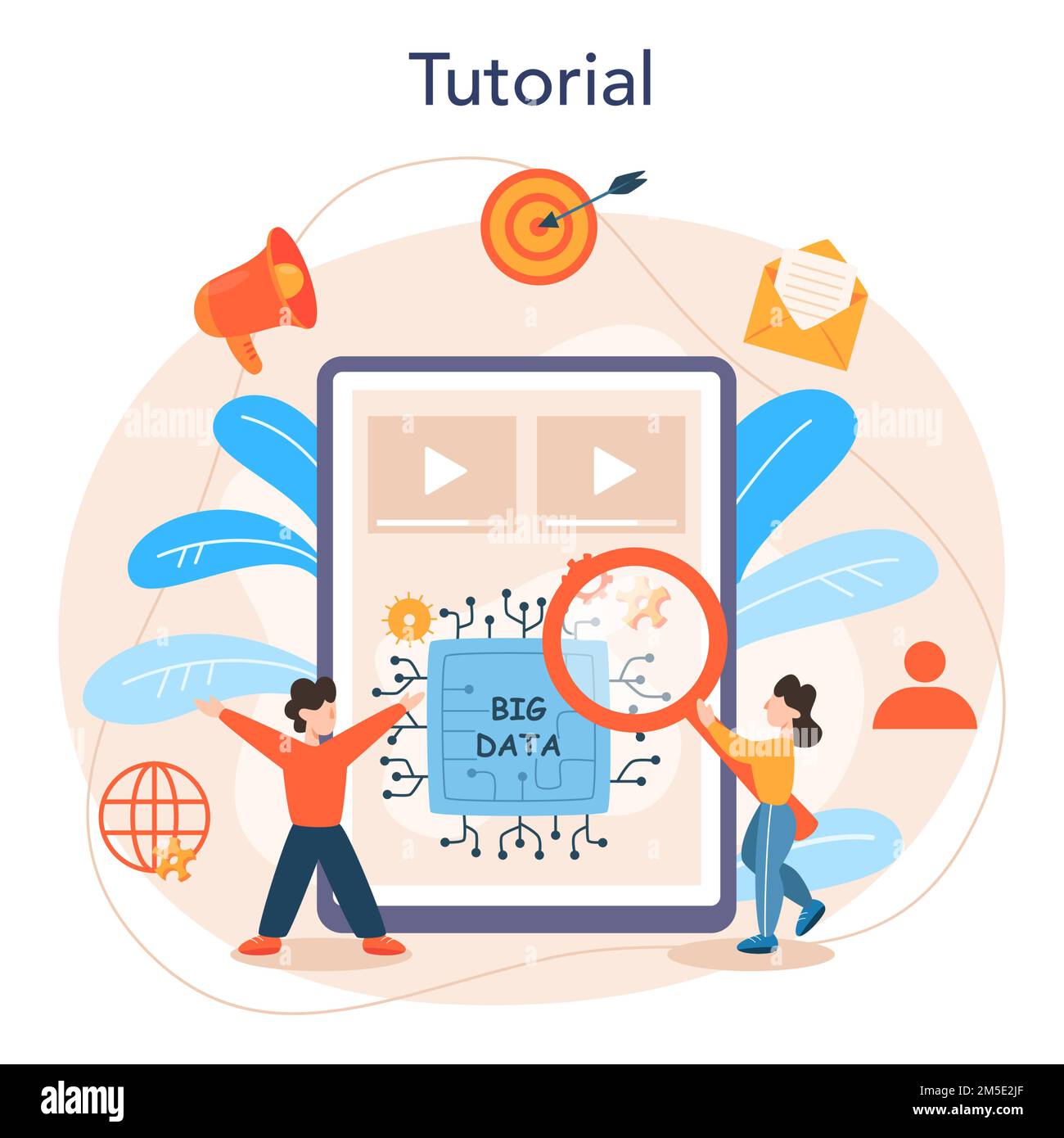 Big data online service or platform. Modern computer technology. Analyzing digital information from the internet. Online tutorial. Isolated flat vecto Stock Vector