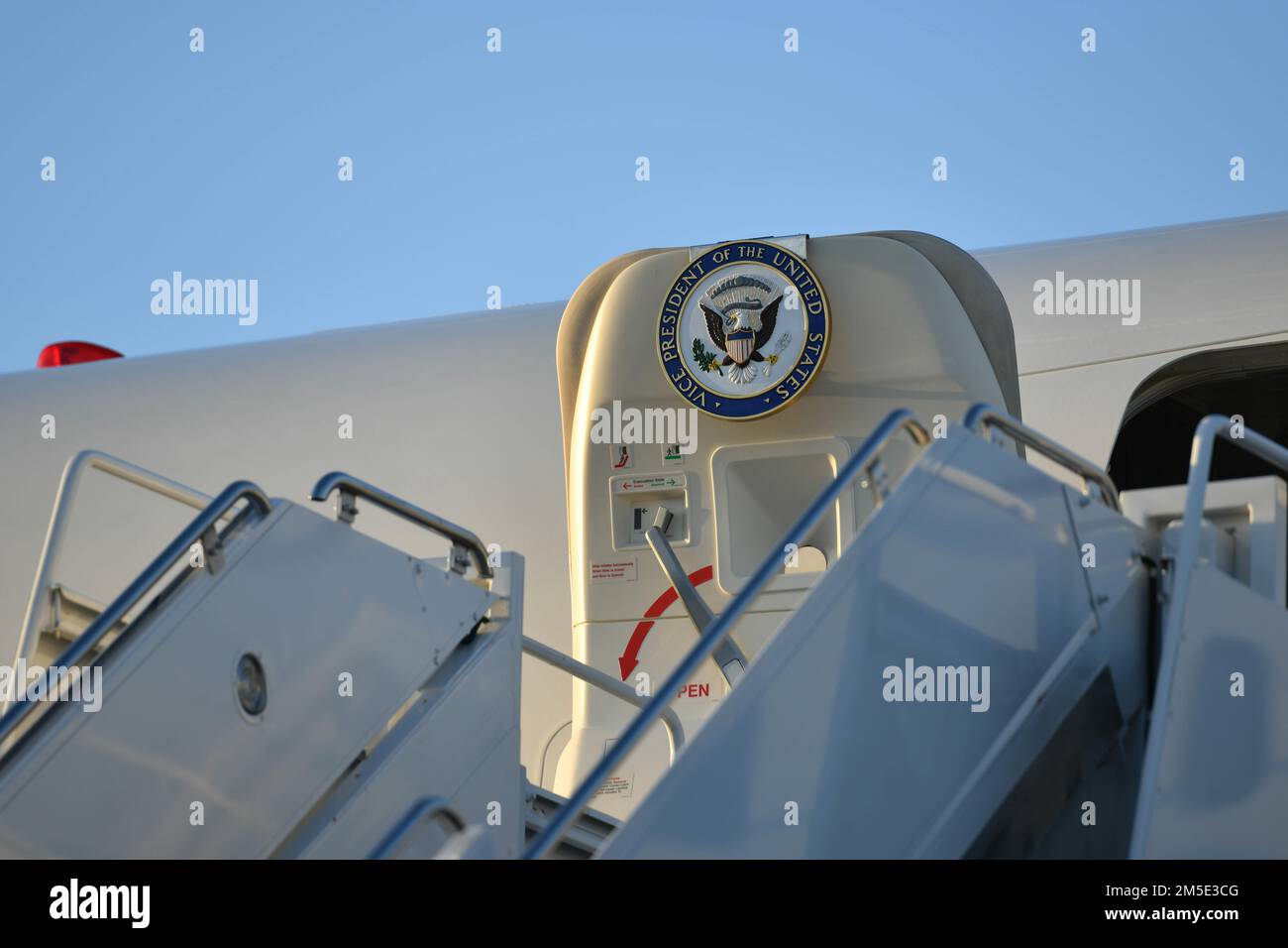 The Seal of the Vice President of the United States adorns one of the doors on Air Force Two. Stock Photo