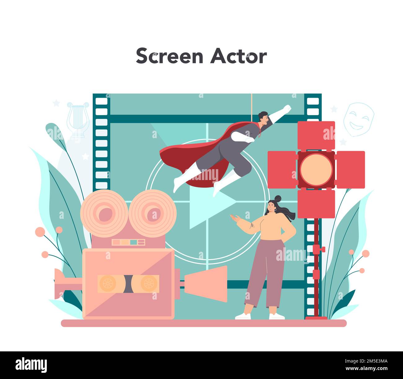Actor and actress concept. Movie production cast member. Acting performance in front of camera. Modern creative profession. Vector flat illustration Stock Vector
