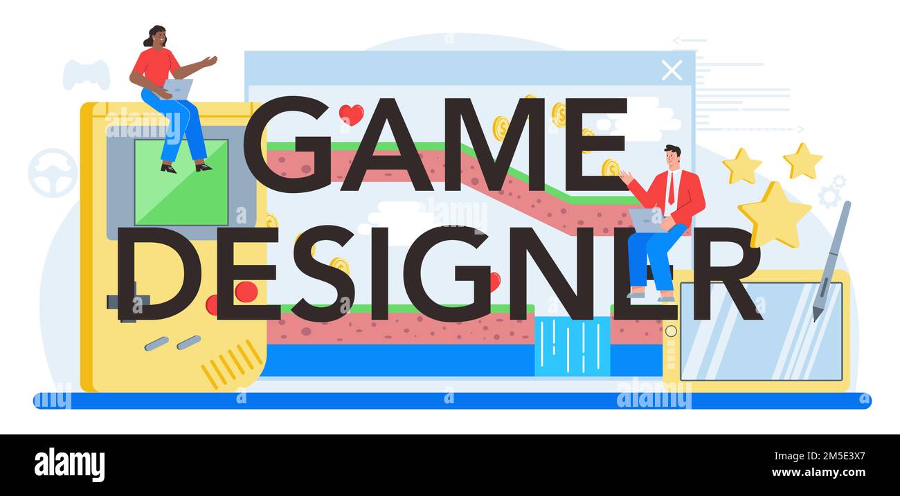 Game designer typographic header. Creative process of a computer video ...