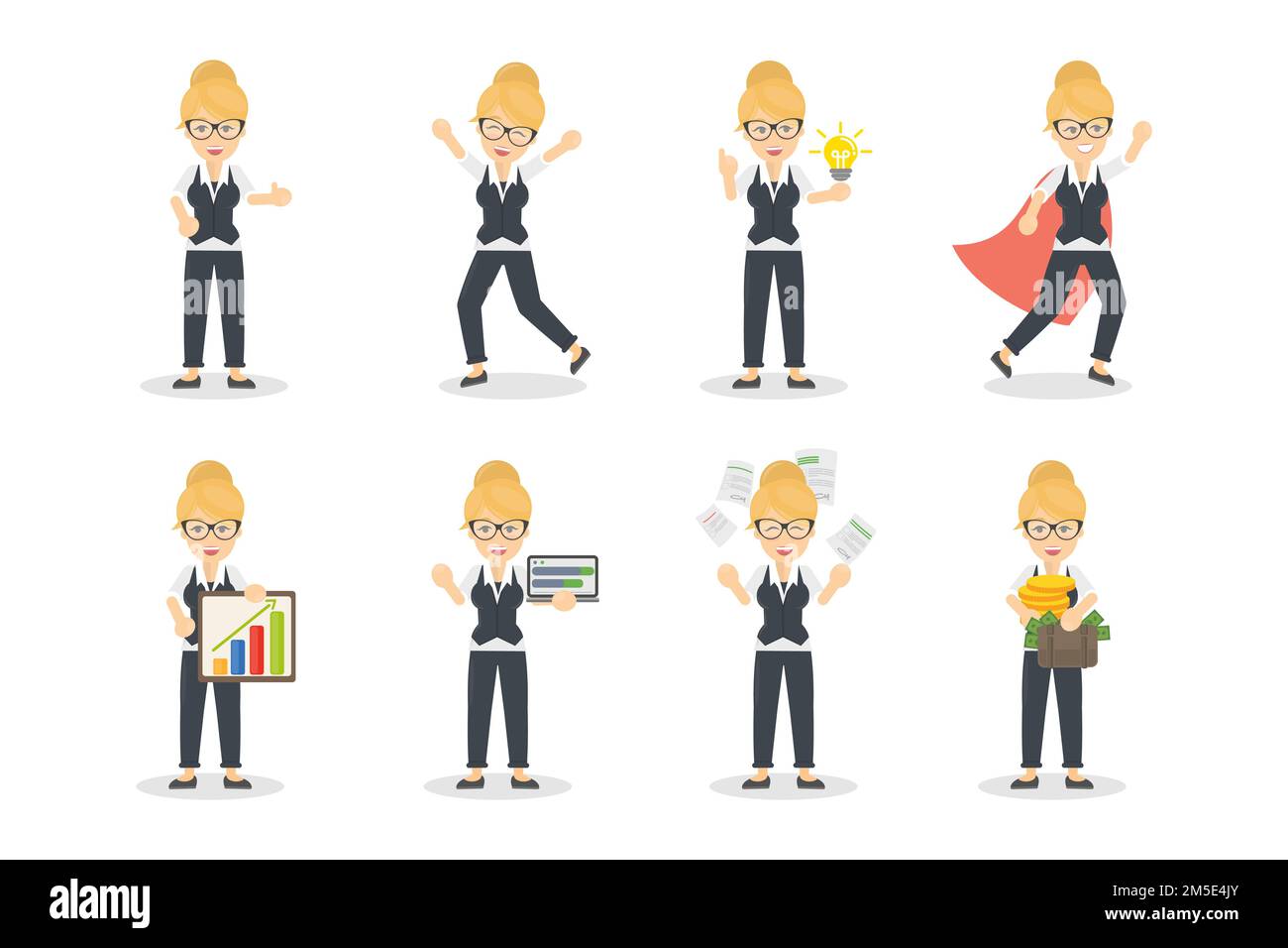 Businesswoman character set on white background. Blonde woman Stock ...