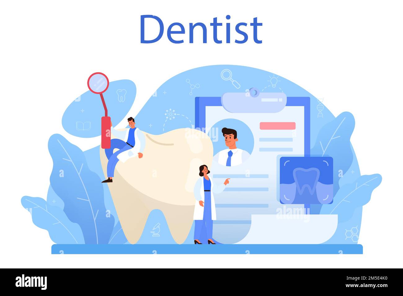 Dentist concept. Dental doctor in uniform treating human teeth using