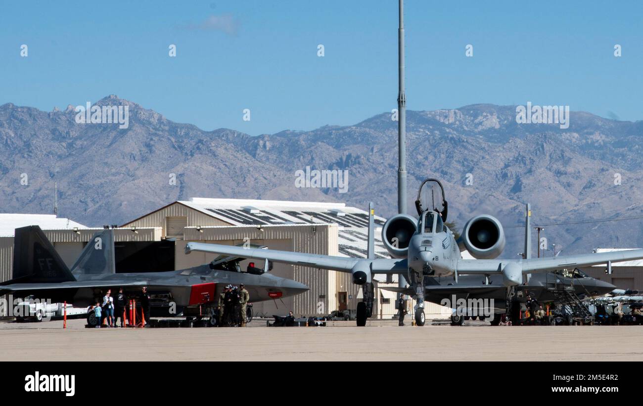 U.S. Air Force Maj. Haden 'Gator' Fullam, A-10 Thunderbolt II Demonstration Team pilot and commander, taxies on the flightline during the Heritage Flight Training Course at Davis-Monthan Air Force Base, Arizona, March 6, 2022. During the event, civilian warbird pilots and current Air Force demonstration pilots trained together ahead of the 2022 air show season. Stock Photo