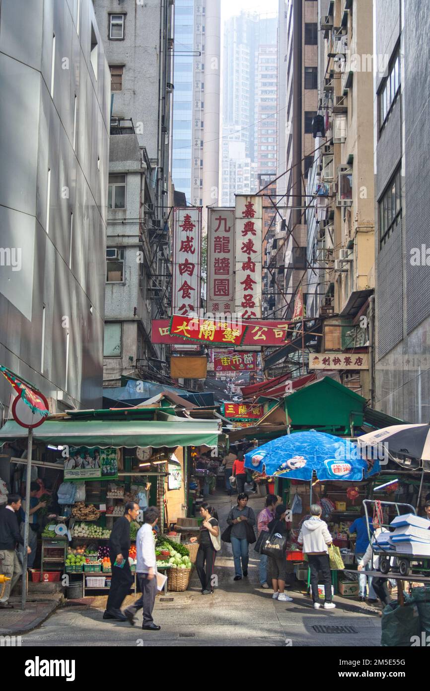 The vertical view of a local street market in Central, Hong Kong Stock ...