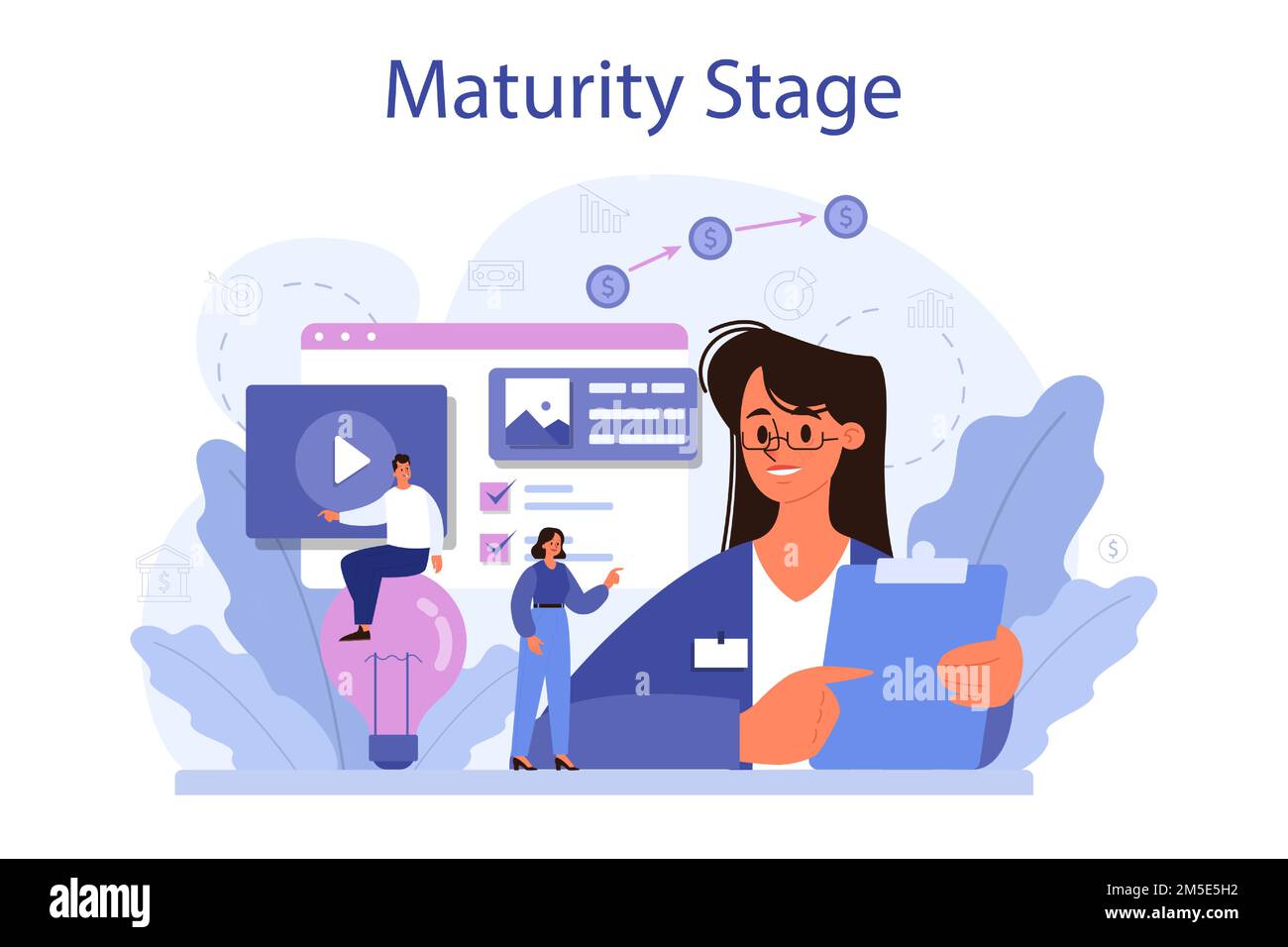 Maturity stage concept. Project life cycle period. Successful business