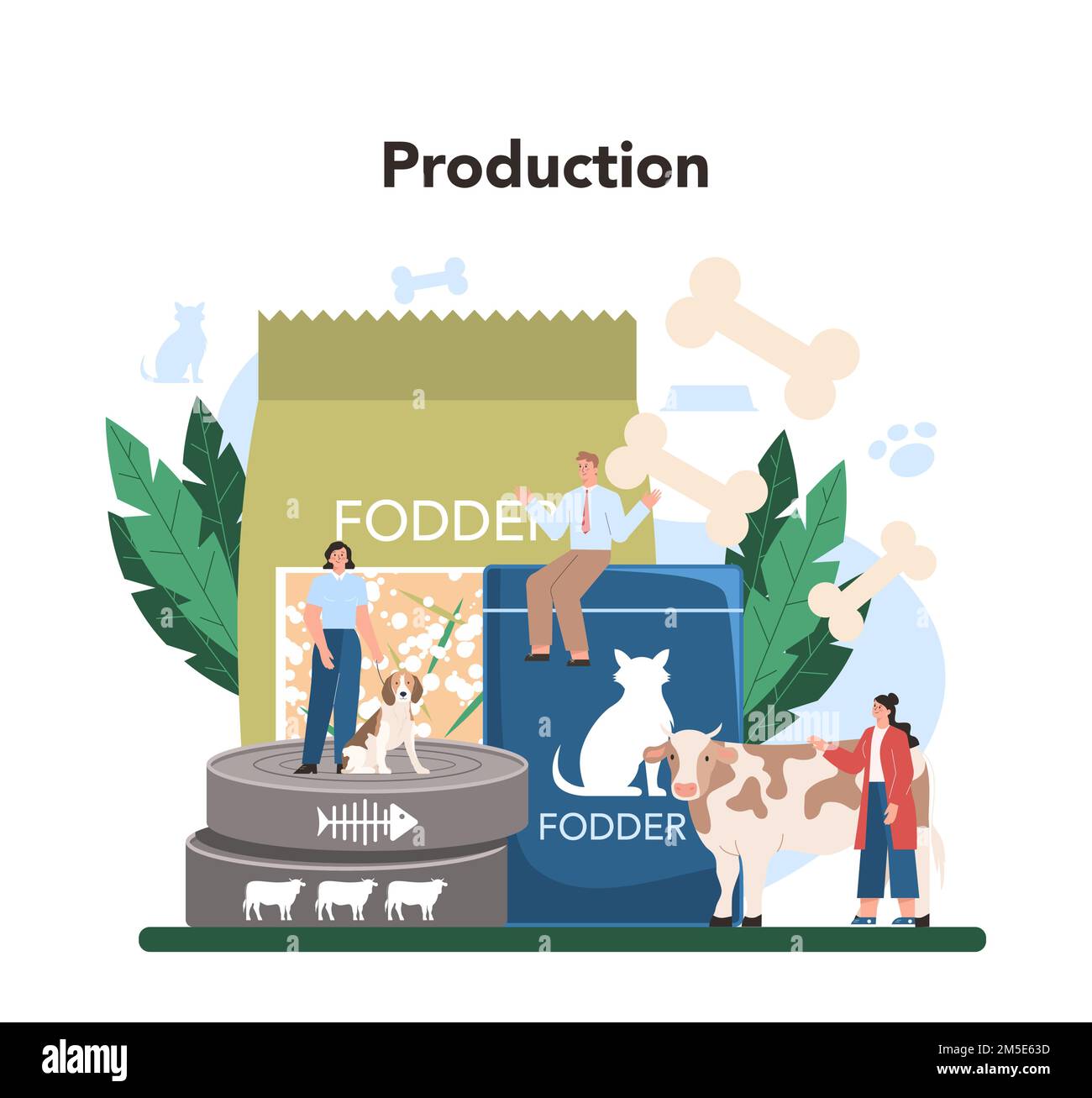 Fodder industry. Food for pet production Dog and cat bowl and food