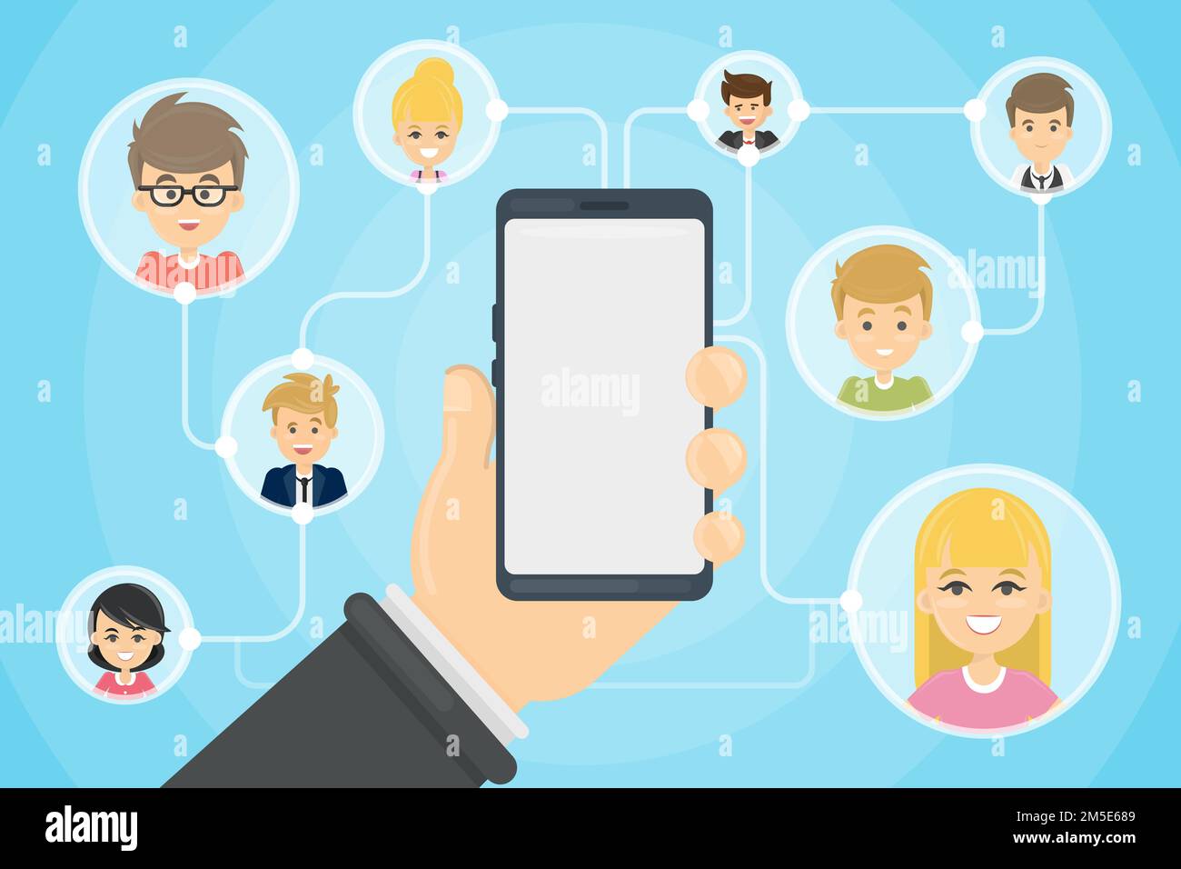 Cartoon illustration sharing social media Stock Vector Images - Alamy