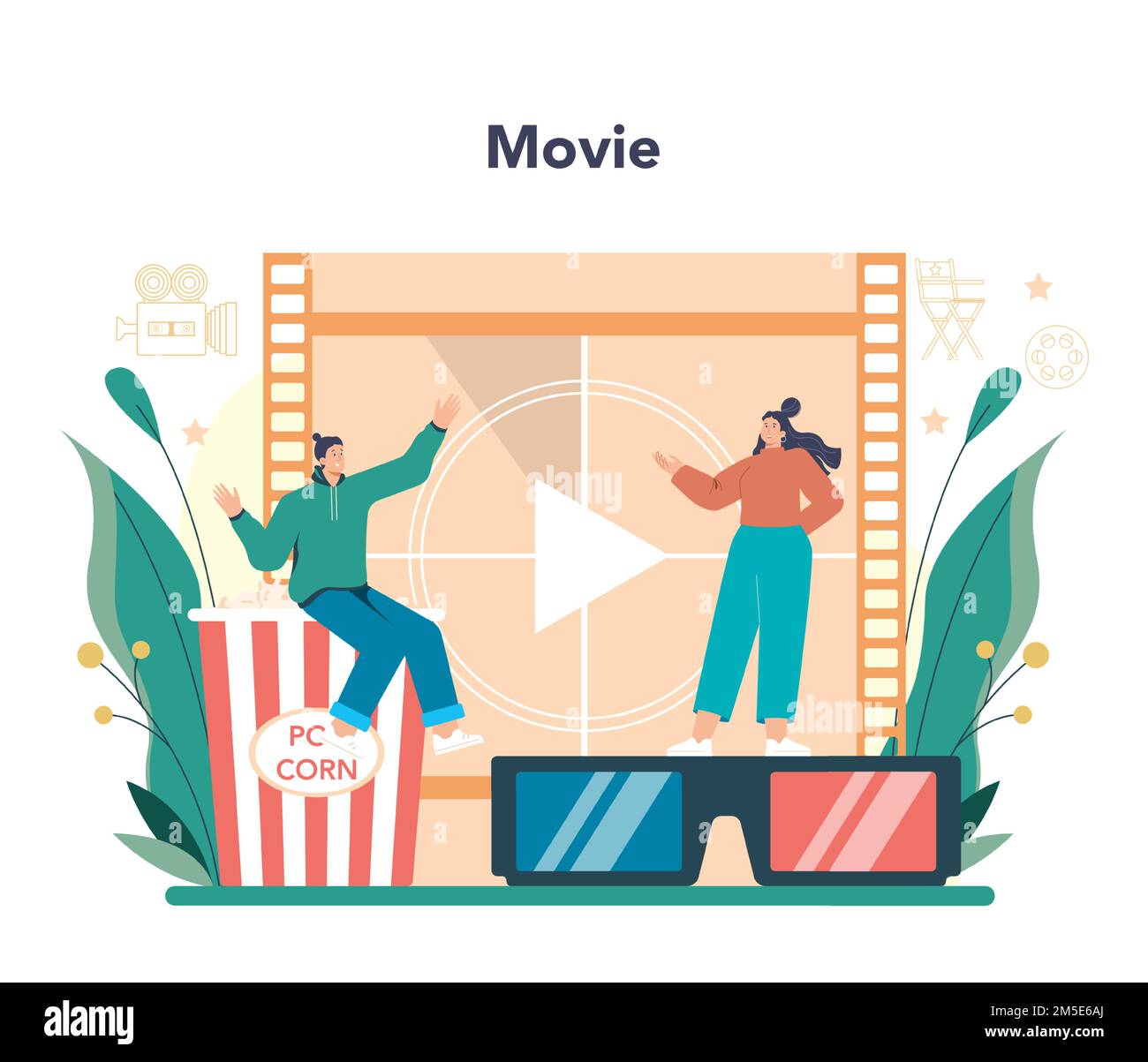 Movie director concept. Film director leading a filming process. Clapper and camera