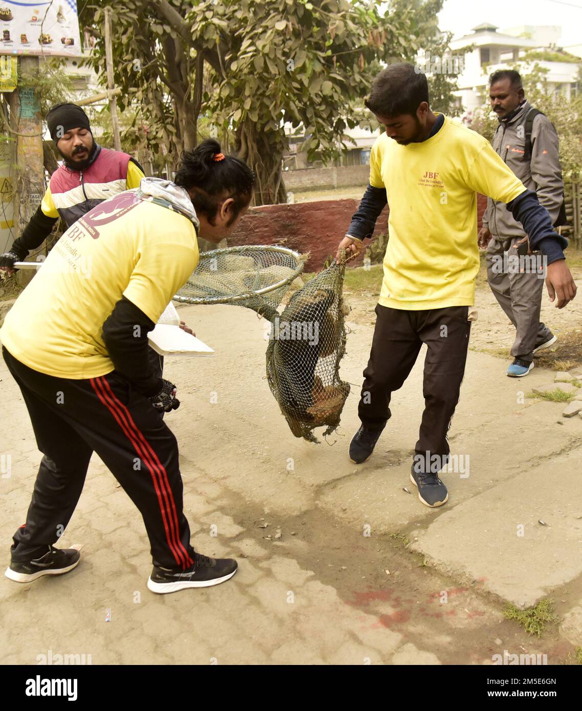 Guwahati, Guwahati, India. 28th Dec, 2022. Activists of Just Be Friendly  (JBF ) check the dog of gender after catching from the road for  sterilization in Guwahati Assam India on Wednesday 28th