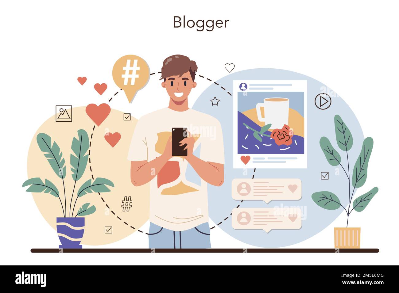 Blogger concept. Sharing media content in the Idea of social