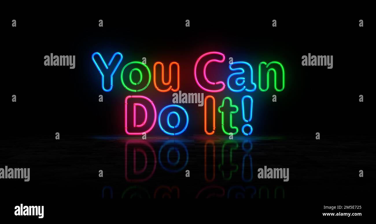 You can do it neon symbol. Retro style positive motivation and inspiration light color bulbs. Abstract concept 3d illustration. Stock Photo
