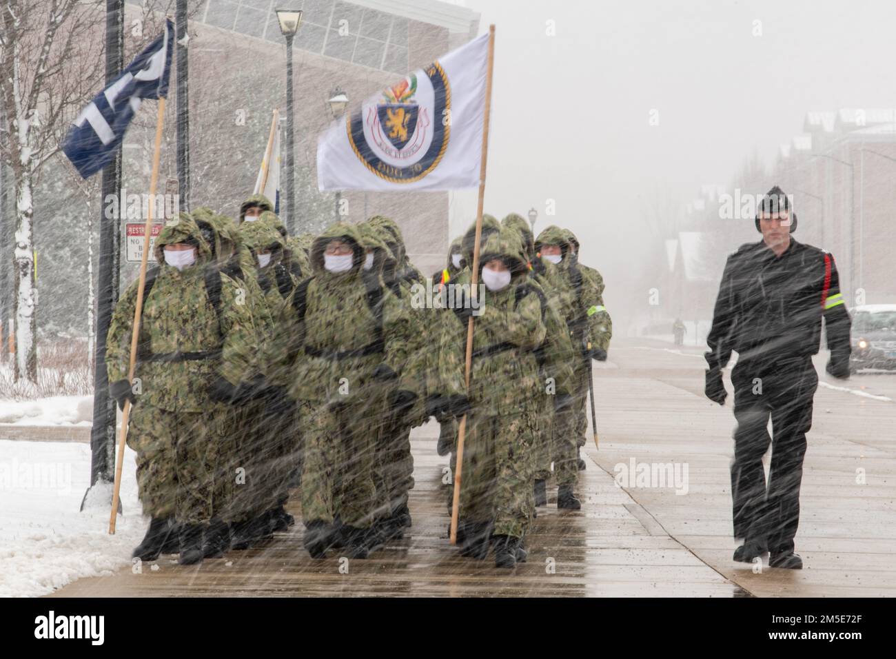 A recruit division marches in formation at Recruit Training Command. More than 40,000 recruits train annually at the Navy’s only boot camp. Stock Photo