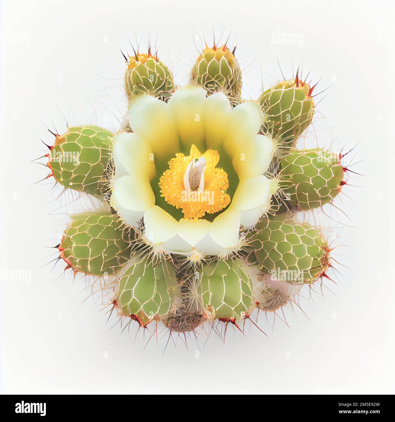Saguaro cactus blossom flower top view, isolated on white background