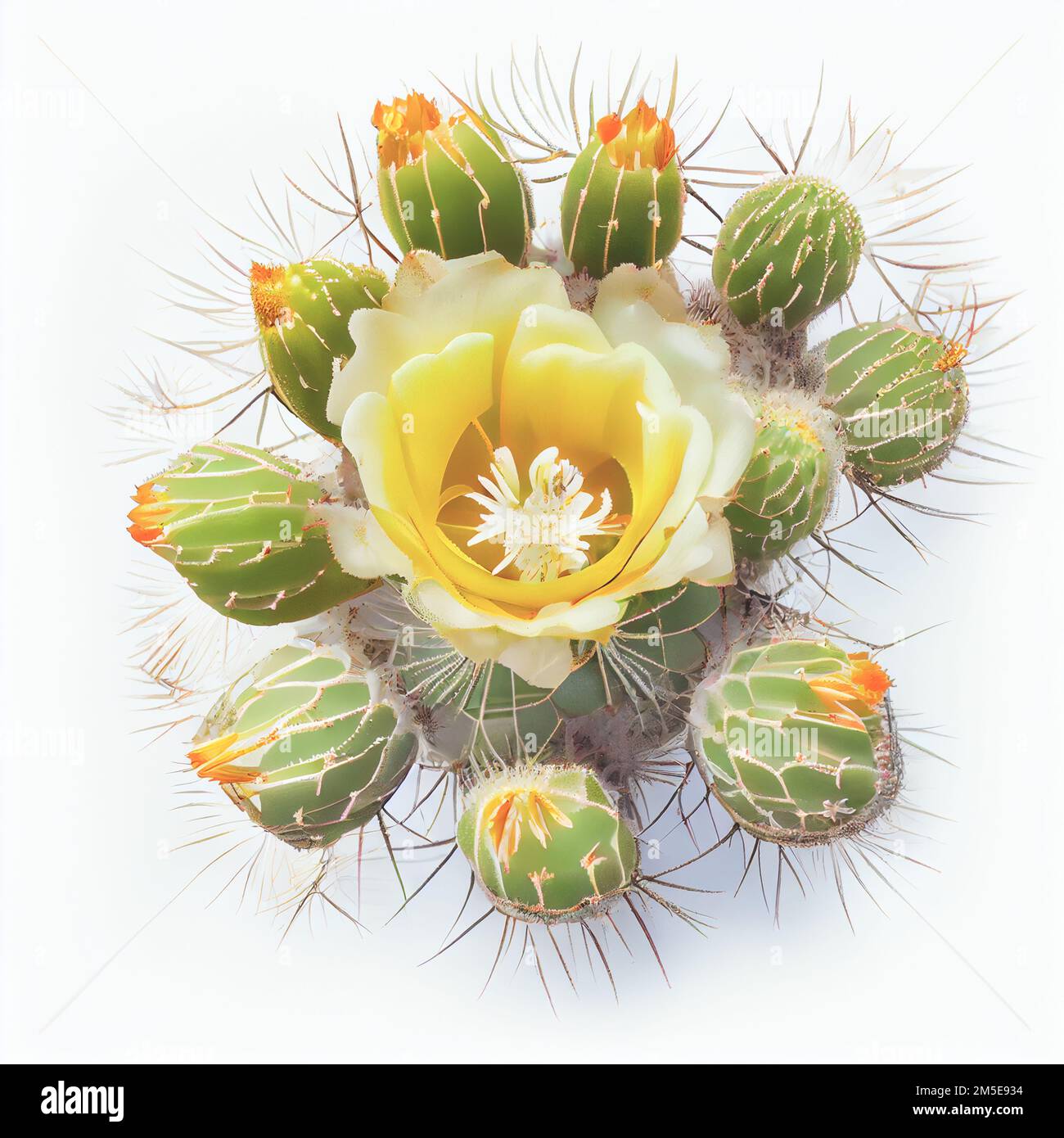 Saguaro cactus blossom flower top view, isolated on white background