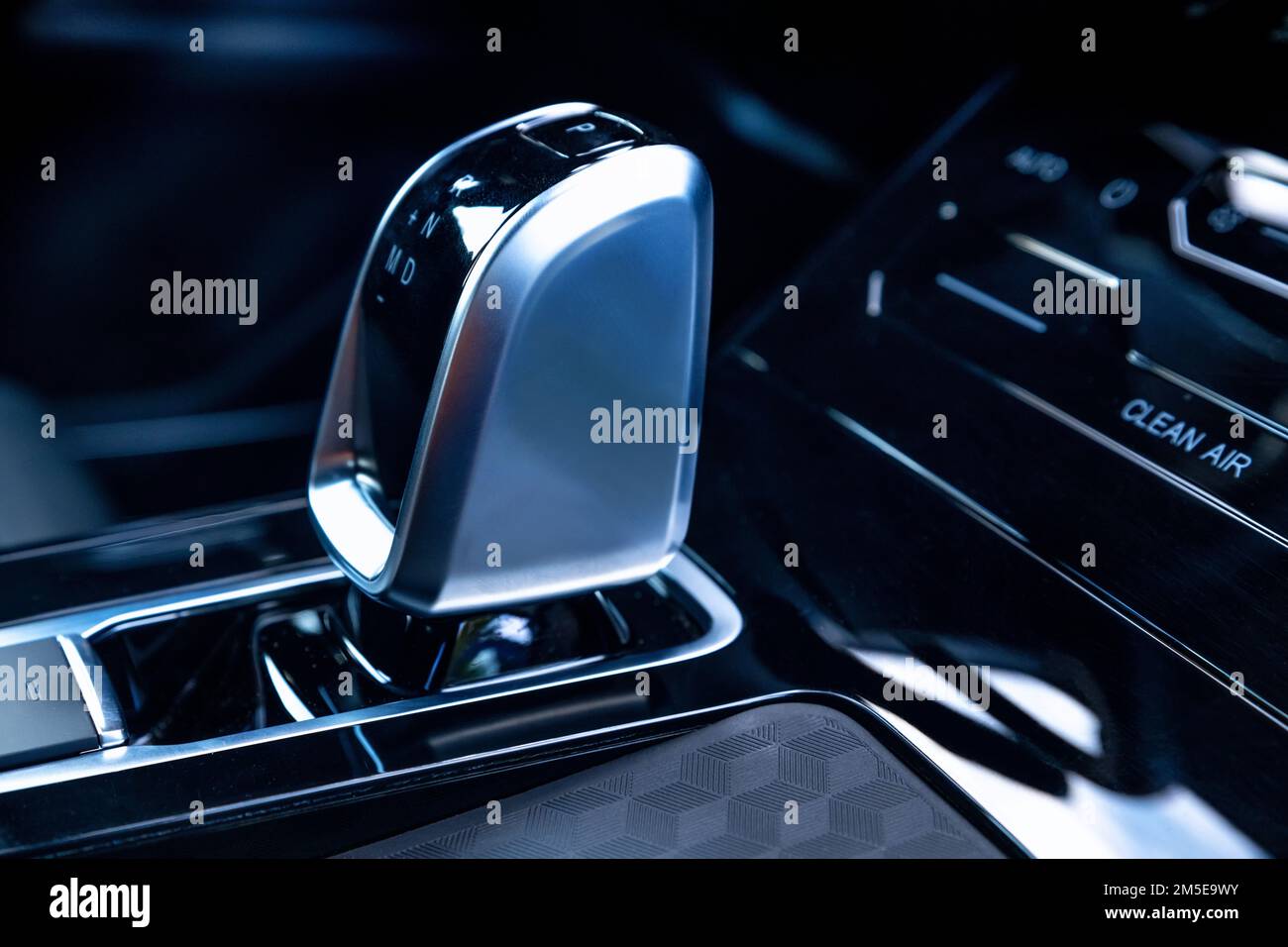 Close-up of automatic gearbox handle in the modern car Stock Photo