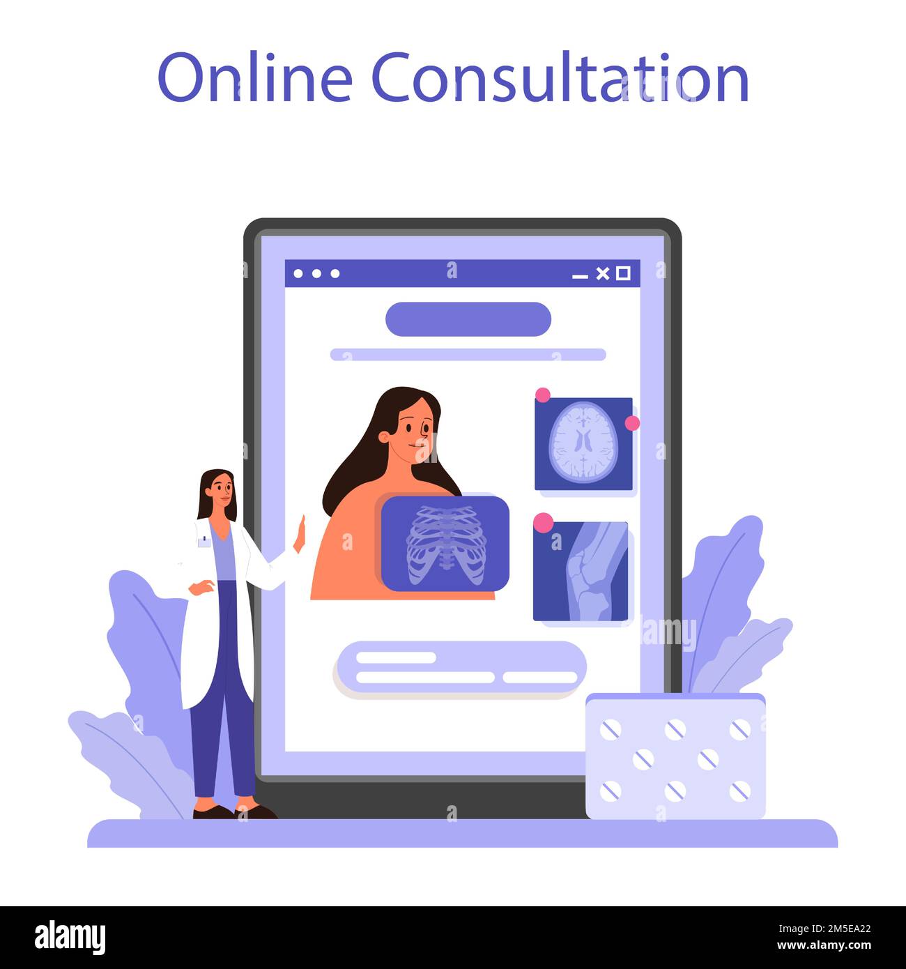 Radiologist online service or platform. Doctor examing Xray image of