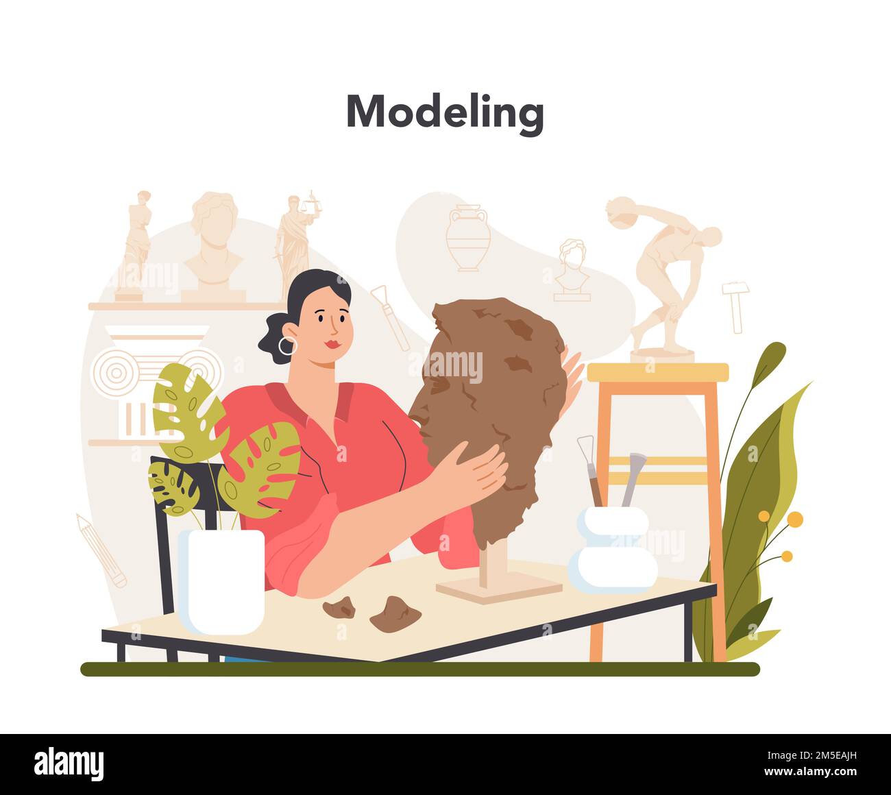 Sculptor concept. Creating sculpture of the marble, wood and clay. Creative ceramist, sculpting