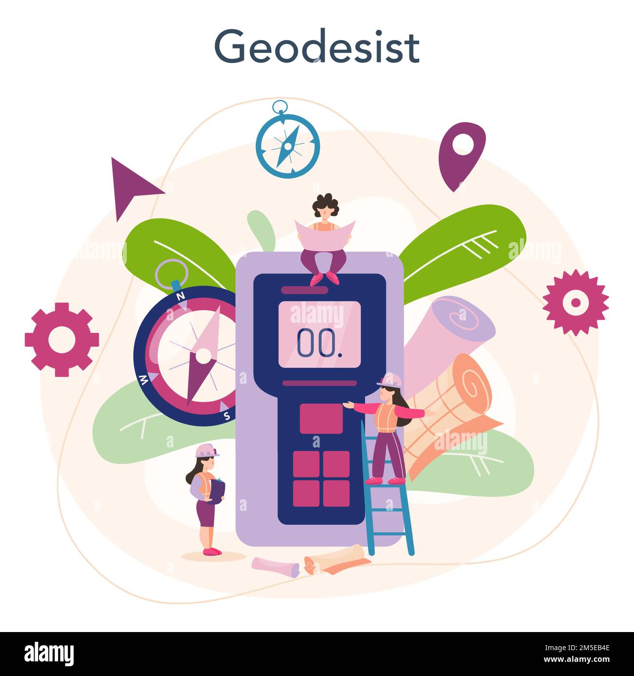 Surveyor concept Geodesy science - Surveyor Concept Geodesy Science Land Surveying Technology Engineering And Topography Equipment People With Compass And Map Vector Illustration 2M5EB4E 