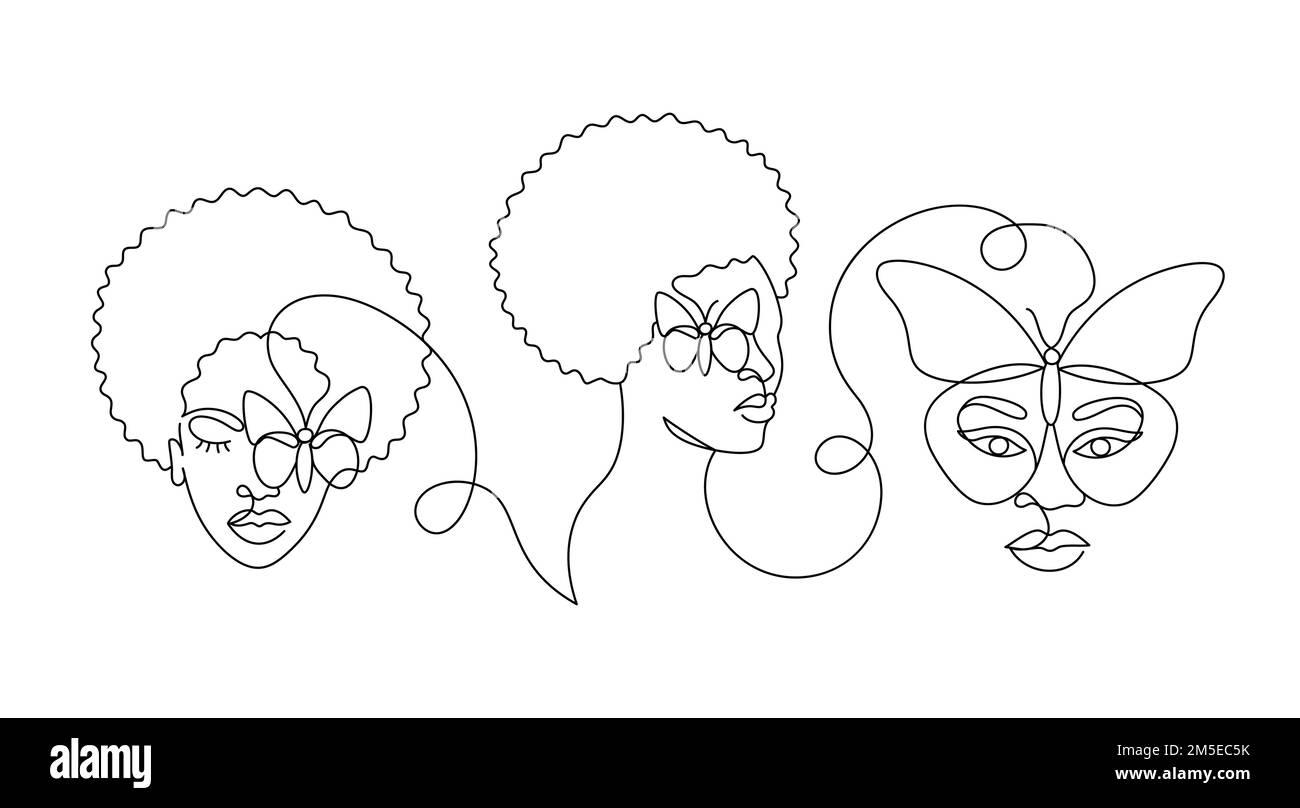 Face of an Afro woman in a linear style. Stock Vector