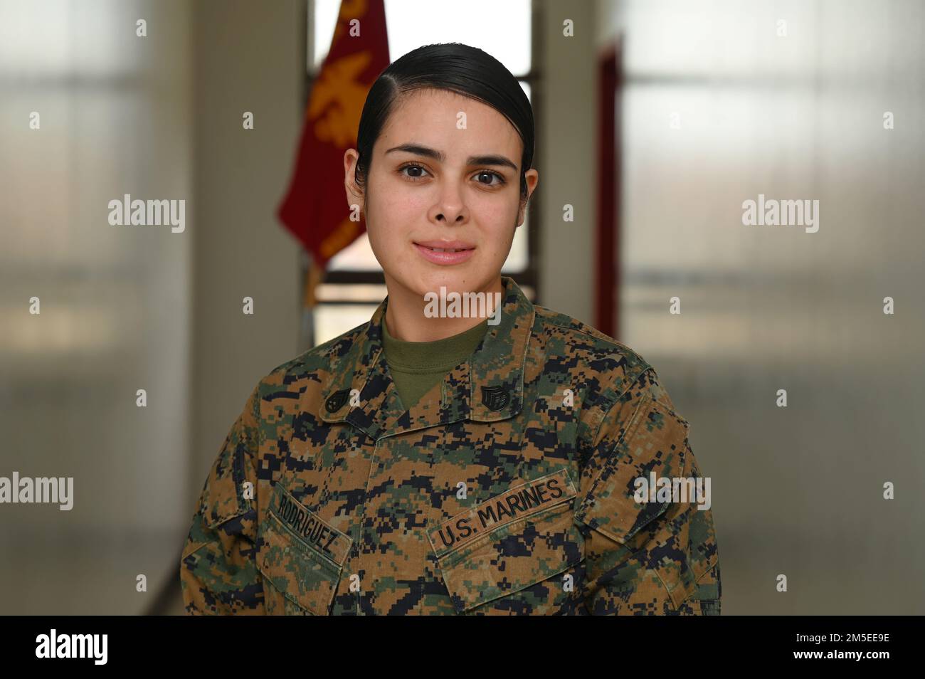 U.S. Marine Corps Staff Sgt. Debora Rodriguez; an administrative marine assigned to Detachment 2, Supply Company, Combat Logistics Battalion 451, 4th Marine Logistics Group; poses for a portrait on Mar. 7, 2022. Rodruiguez has served her country for more than 11 years and provides administrative support to the Marine Corps Reserves presence on Joint Base Anacostia-Bolling, Washington, D.C. Stock Photo