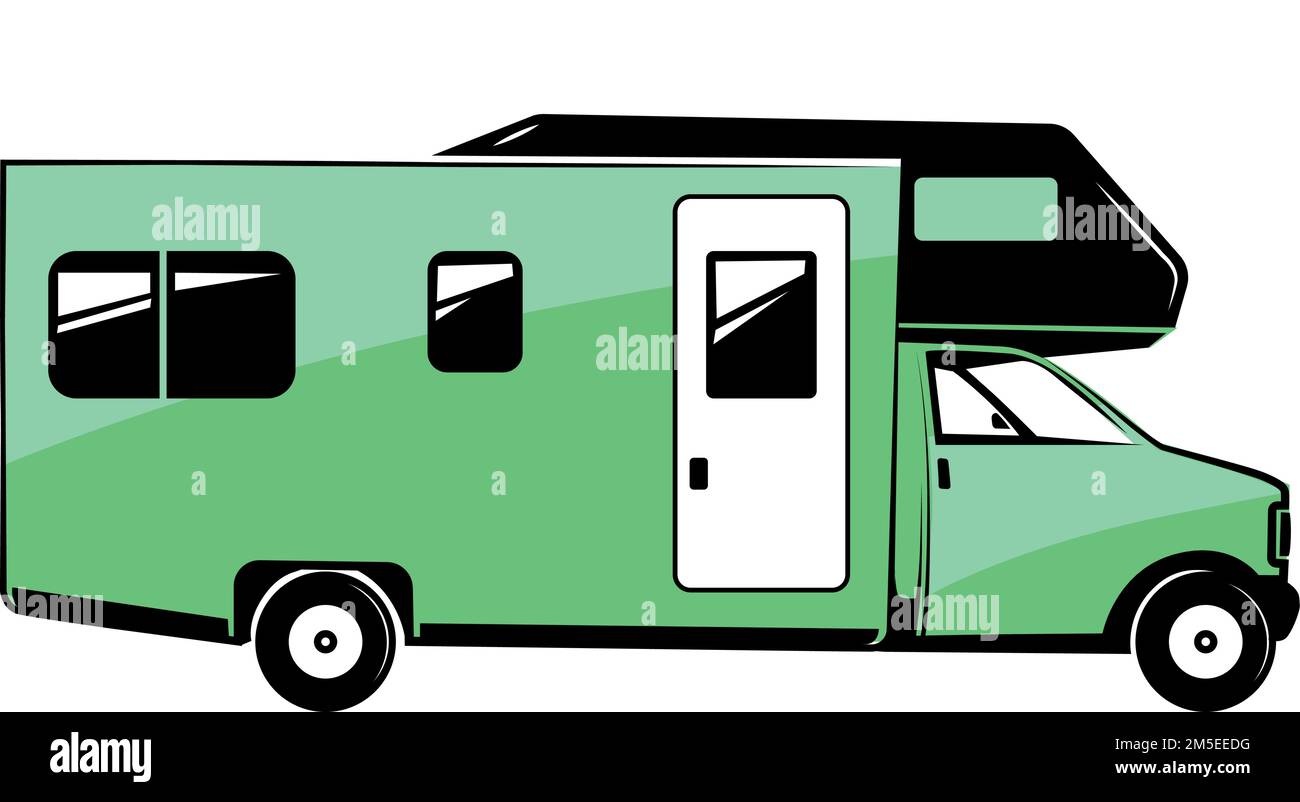 Rv trailer icon. Green camper. Mobile house transport Stock Vector ...