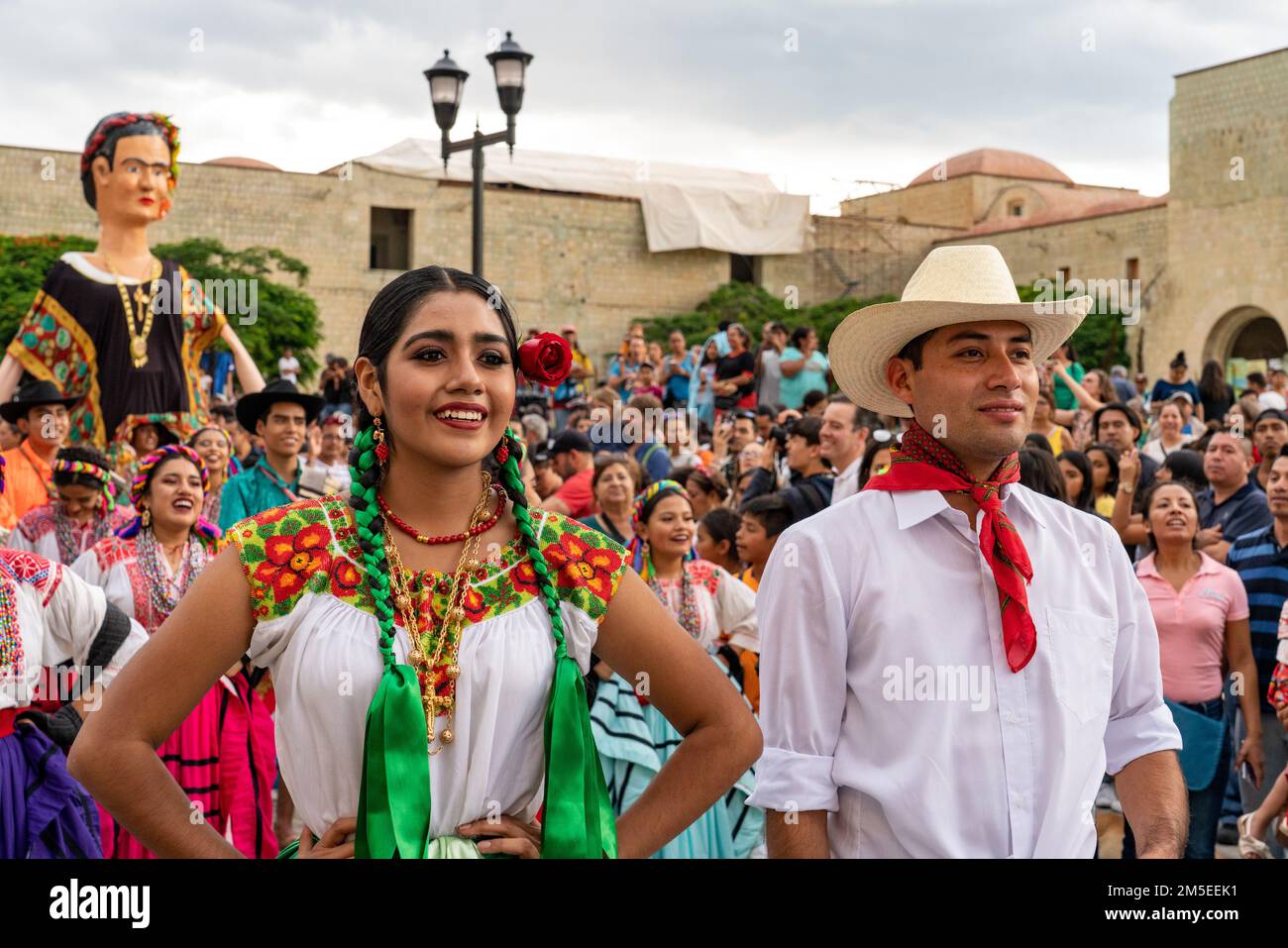 Jarabe dancers from San Juan Cacahuatepec at the Guelaguetza dance festival in Oaxaca, Mexico. Stock Photo