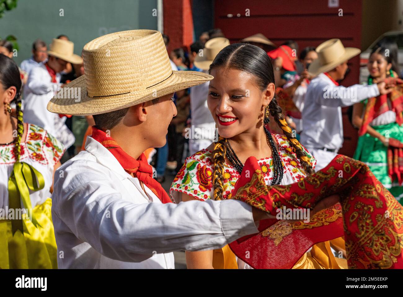 Dancers from Villa de San Juan Cacahuatepec dance the jarabe on the ...