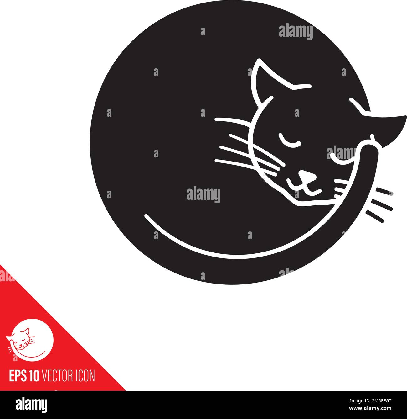Sleeping cat vector ico. Cute pet and comfort symbol. Stock Vector