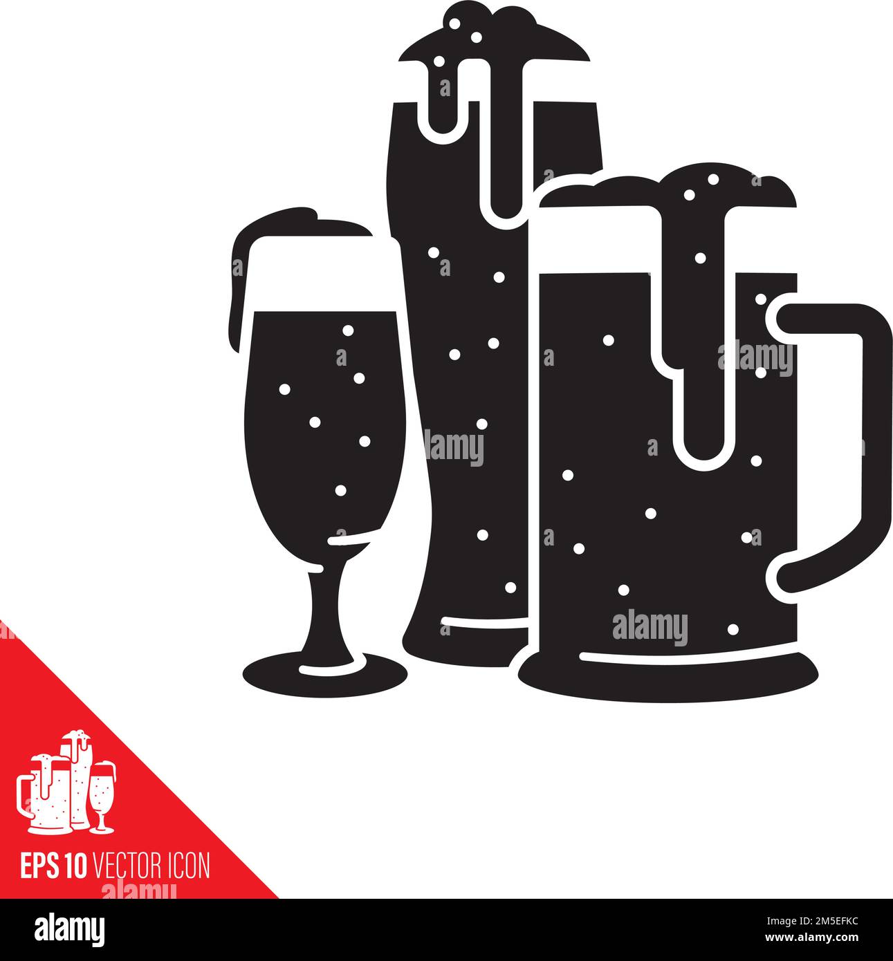 Variety of beer glasses vector icon. Traditionally brewed alcoholic beverages symbol. Stock Vector