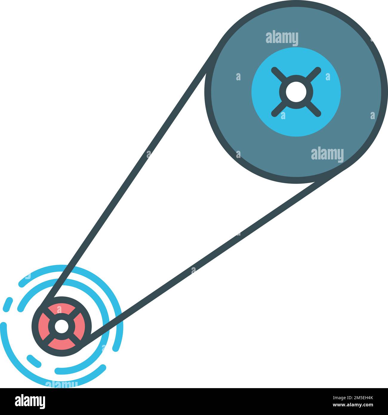 Belt on rotating shafts. Color machinery. Mechanical part Stock Vector