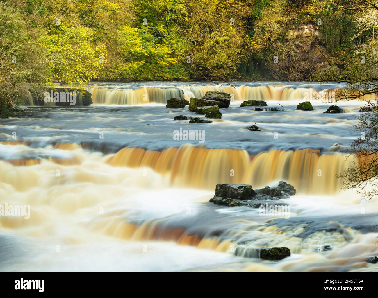 Wensleydale Upper Aysgarth falls on the River Ure with autumn colours Wensleydale Yorkshire Dales national park North Yorkshire England UK GB Europe Stock Photo